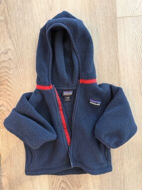 Patagonia Navy Fleece Hoodie with Red Trim - Toddler
